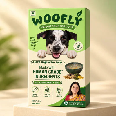 3D illustration of the Woofly Instant Soup for Dogs pack